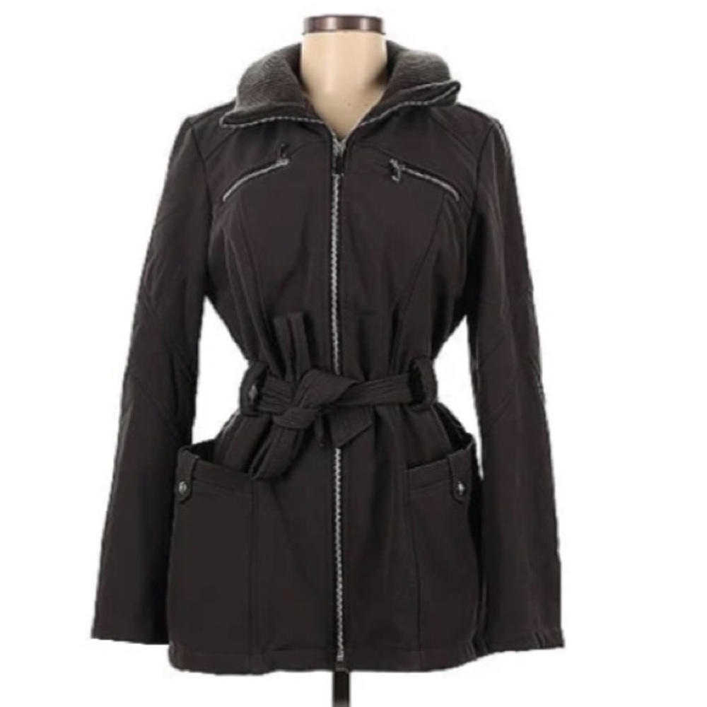 Avanti Coat Black Women’s Large Full Zip Belted Jacket Waterproof Faux Lined